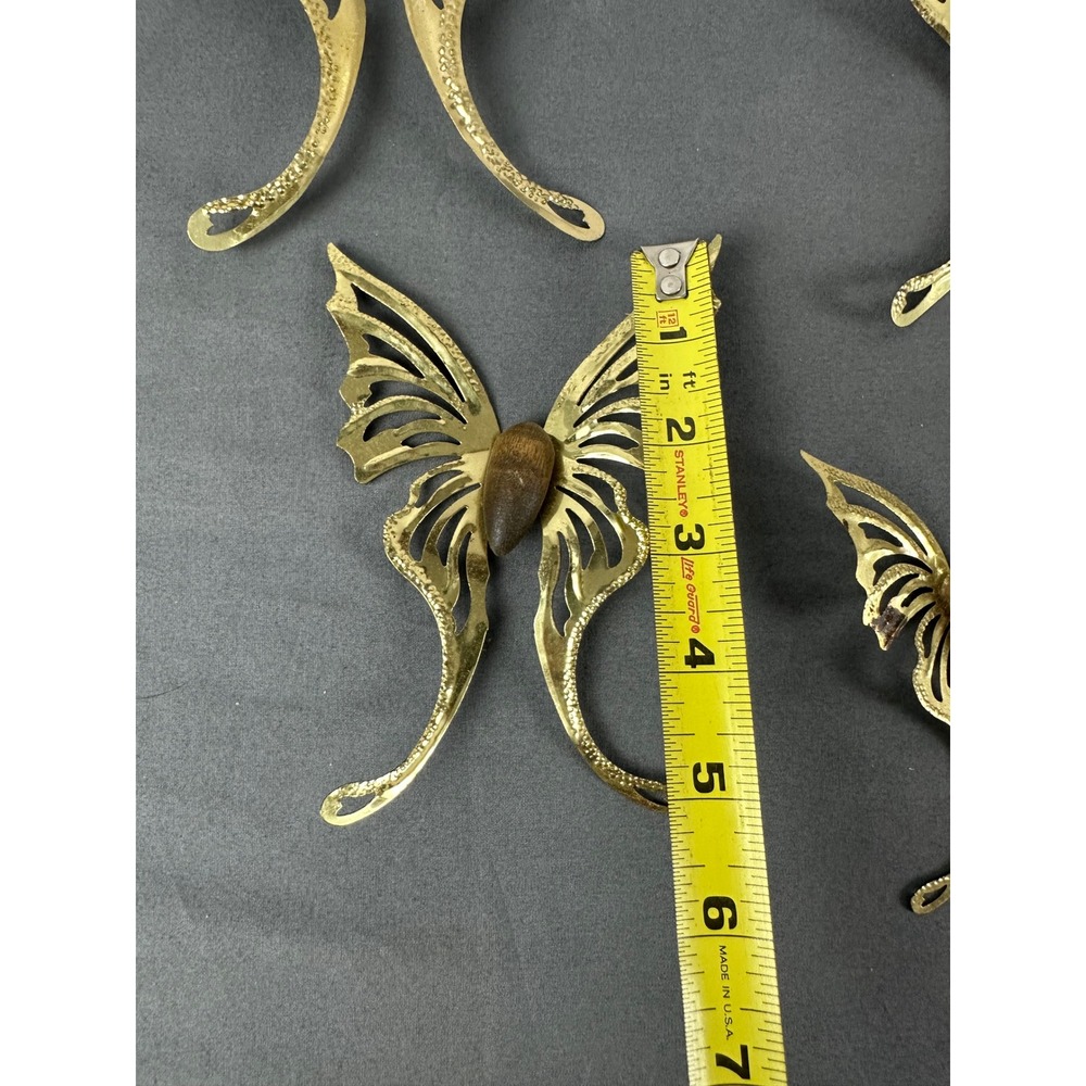 Vintage 1970s HOMCO Brass Wood Butterfly Wall Decor Set of 5 MCM - Picture 9 of 11